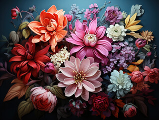 Glorious Abstract flowers watercolor painting. Spring multicolored flowers