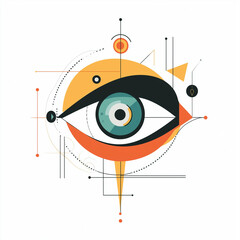 video intelligence abstract logo with a focus on vision and a benevolent eyeball included as prominent; editorial style that would be featured in a conference or magazine poster