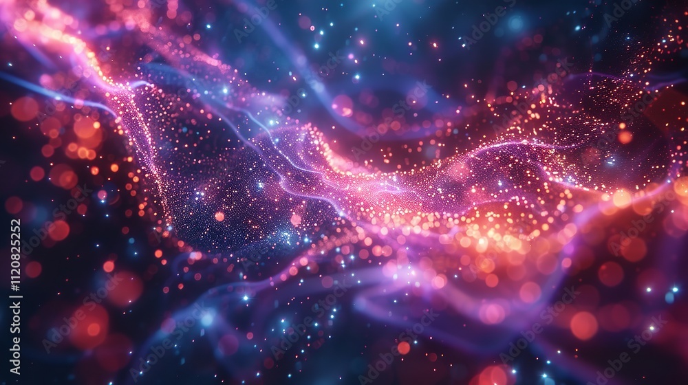 Poster abstract digital wave with glowing particles - generative ai.
