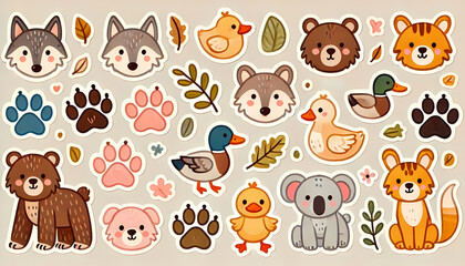 Cute pre-school Sticker sets, animals, Fish, reptiles, Farm animals, pets, bears, jellyfish, rabbit vectors illustation for kids