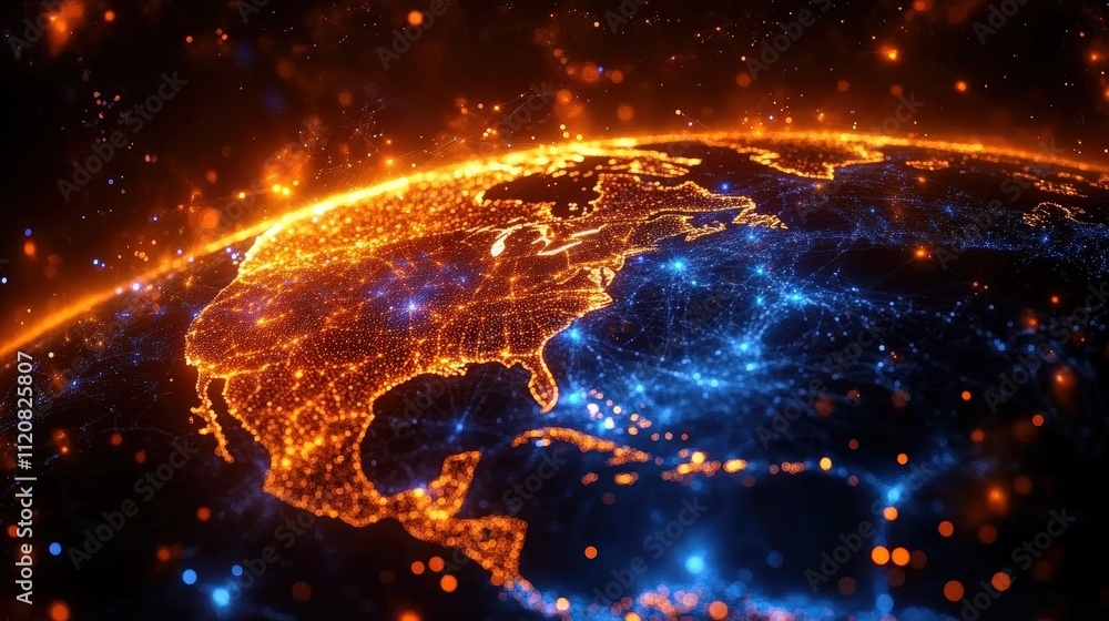 Poster stunning visualization of earth at night showing illuminated cities and complex networks of lights r