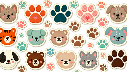 Fototapeta premium Cute pre-school Sticker sets, animals, Fish, reptiles, Farm animals, pets, bears, jellyfish, rabbit vectors illustation for kids