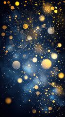 Vibrant blue and gold abstract background with luminous circles and bokeh effects, creating magical atmosphere