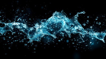 Fototapeta premium water forms against a deep black background, blending abstract splashes, ripples, mist, and dynamic droplets.