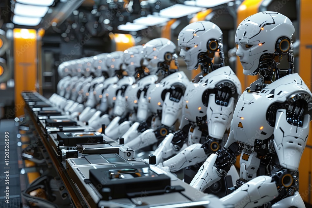 Leinwandbilder advanced robots assembling products in a high-tech factory during daytime operations. generative ai