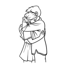 people hugging. Drawing with line art. You can give color you want. Vector illustration