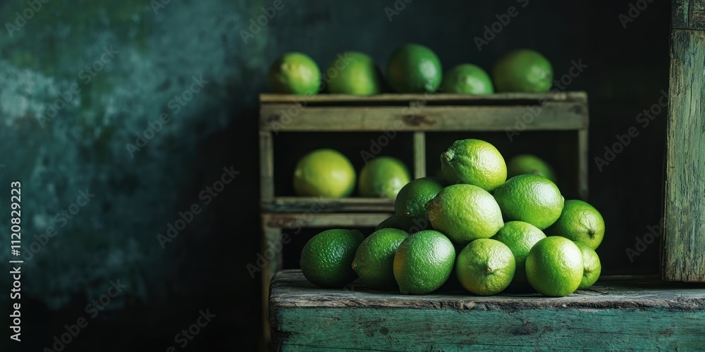 Aufkleber fresh green limes arranged in rustic crates.