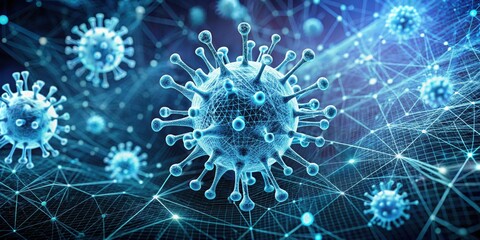 Virus spreading through digital network, infection, disease, pandemic, technology, communication, computer, cyber, internet