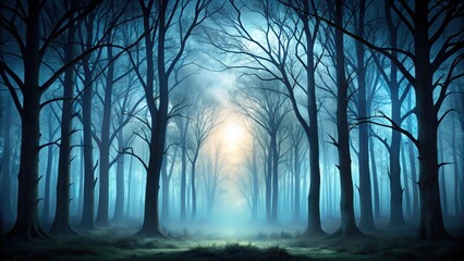 Obraz premium Spooky forest with silhouettes of trees, spooky, forest, silhouettes, trees, mysterious, dark, haunted, eerie, misty
