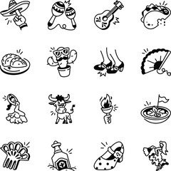 Collection of Hand Drawn Spanish Doodle Icons 

