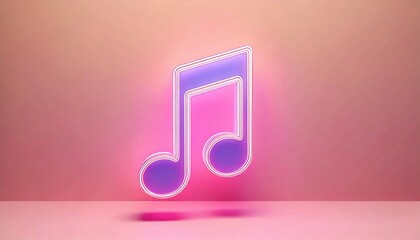 Illuminated music note on a soft pink background.