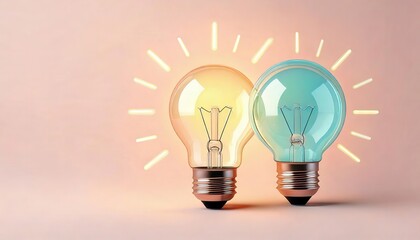Two light bulbs glowing in different colors against a soft background.