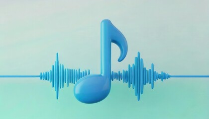 Blue music note with soundwave on a soft background.