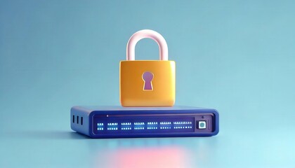Digital security device with a padlock on top against a blue background.