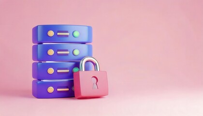Colorful data storage with a padlock on a pink background.