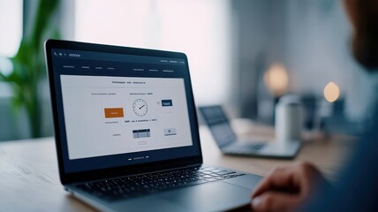 drop shipping store clock Concept. A person using a laptop with a website interface displayed in a modern workspace.