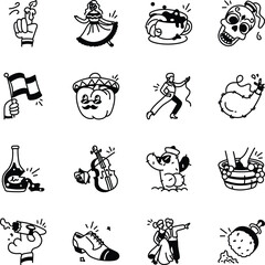 Pack of Doodle Style Spain Icons 
