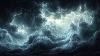 Stormy Abstract Seascape with Swirling Dark Clouds and Ocean Waves