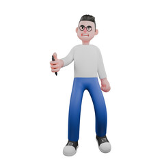 Cartoon Cameraman Design Style Creative Artwork 3D.A male cameraman is crouching with his head slightly tilted to the left and his left hand holding a film camera. Illustration