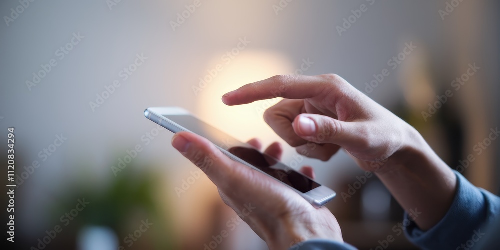 Poster hands using a smartphone in a modern office environment