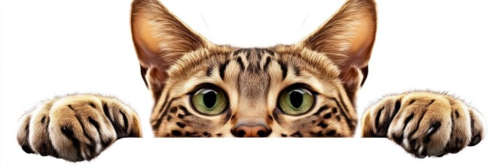 Fototapeta premium Close-up of a curious cat peeking over a surface.