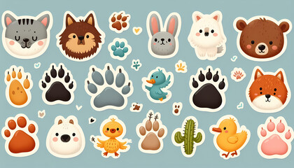 Cute pre-school Sticker sets, animals, Fish, reptiles, Farm animals, pets, bears, jellyfish, rabbit vectors illustation for kids
