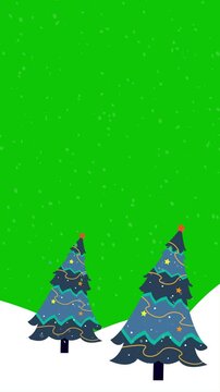 christmas tree and snow. Green sreen.
