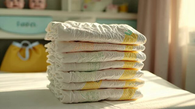 A Stack of Baby Diapers in a Nursery