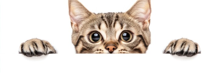 Fototapeta premium A curious cat peeking over a surface.