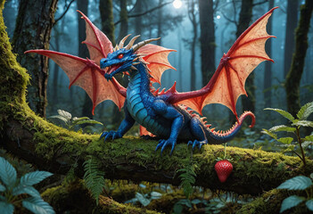 Blue Dragon with Orange wing on the forest