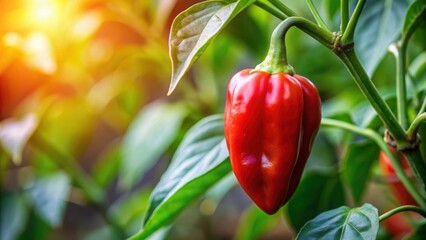 Bishops crown chili growing on a plant, Bishops crown chili, plant, green, leaves, fresh, organic, spicy, vegetable, agriculture