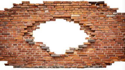 Destroyed brick wall cut out. Isolated on background, brick, wall, destroyed, broken, texture, background, cutout, isolated