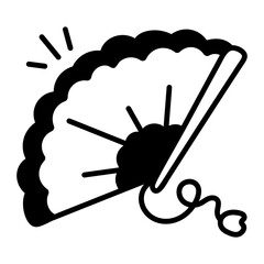 Traditional hand fan icon in doodle style 