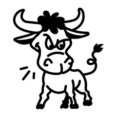 Angry buffalo icon in hand drawn style 

