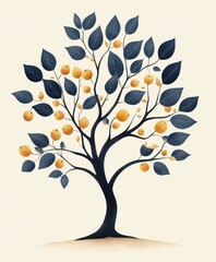 Obraz premium Minimalist Tree Illustration with Green Fruits in Scandinavian Design Style