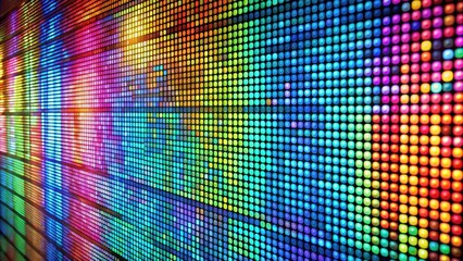 Obraz premium Dynamic wall of pixels displaying colorful patterns, technology, digital, screens, vibrant, abstract, graphic, background