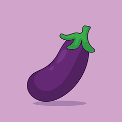 Eggplant Vegetable Vector Icon Illustration. Premium Vector Isolated Nature Food Icon Concept. Flat Cartoon Style