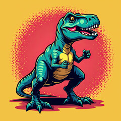 A cartoon tyrannosaurus rex standing with a yellow background, ideal for dinosaur-themed designs.