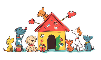 Obraz premium Playful Doodle Dog Illustrations for Creative Posters, Tags, and Banners with Text Space