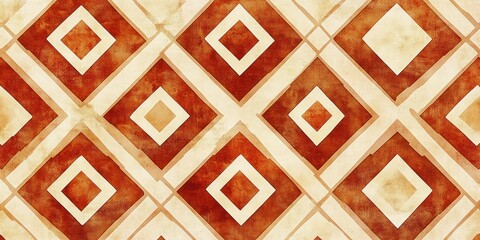 Abstract Red And Beige Geometric Diamond Pattern Design