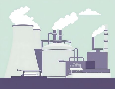 factory emitting smoke, minimalist style, pastel colors clip art preview