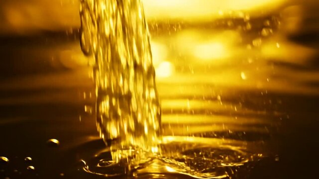 A close-up of shimmering golden liquid with gentle ripples and reflections.