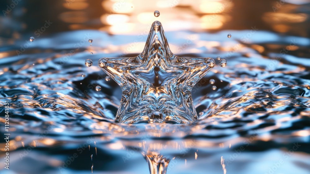 Poster star-shaped water splash creating a colorful kaleidoscope pattern with reflections for vibrant adver
