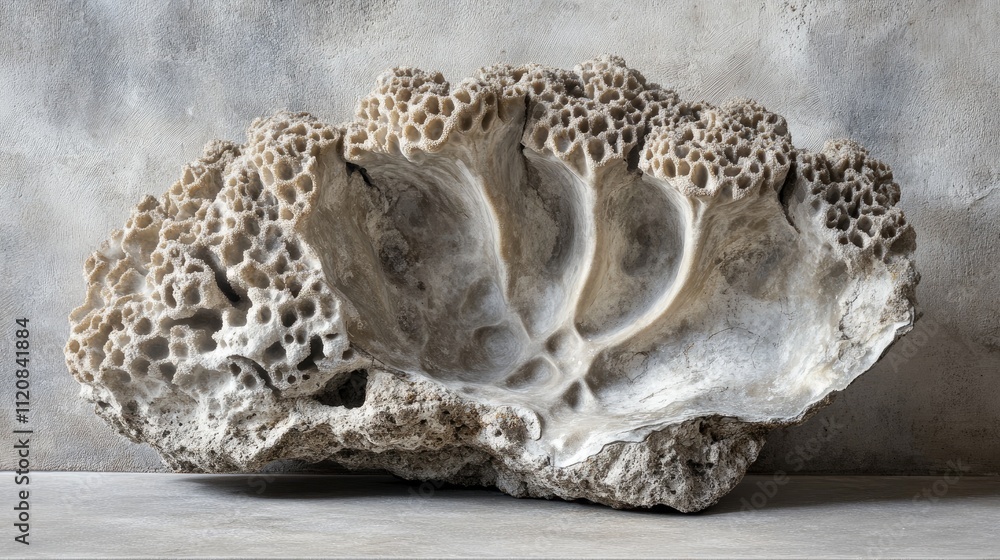 Poster fossilized coral specimen showcasing intricate natural patterns and textures on a neutral background