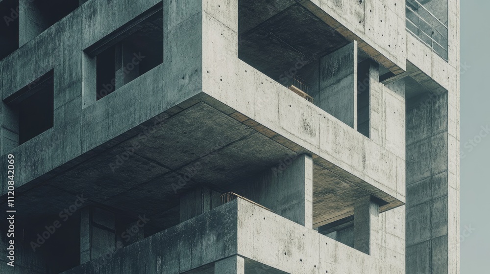 Poster modern concrete building fragment showcasing minimalist architecture and geometric design elements a