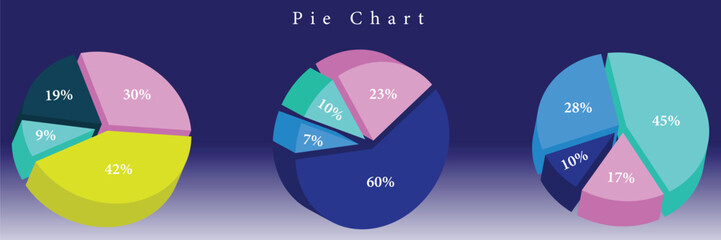 Pie chart set. Circle section graph. 1,2,3,4,5,6 segment infographic. Pie chart divided 1,2,3,4,5,6,7,8,9,10,11,12 equal parts. Ring percentage diagram collection. Vector illustration