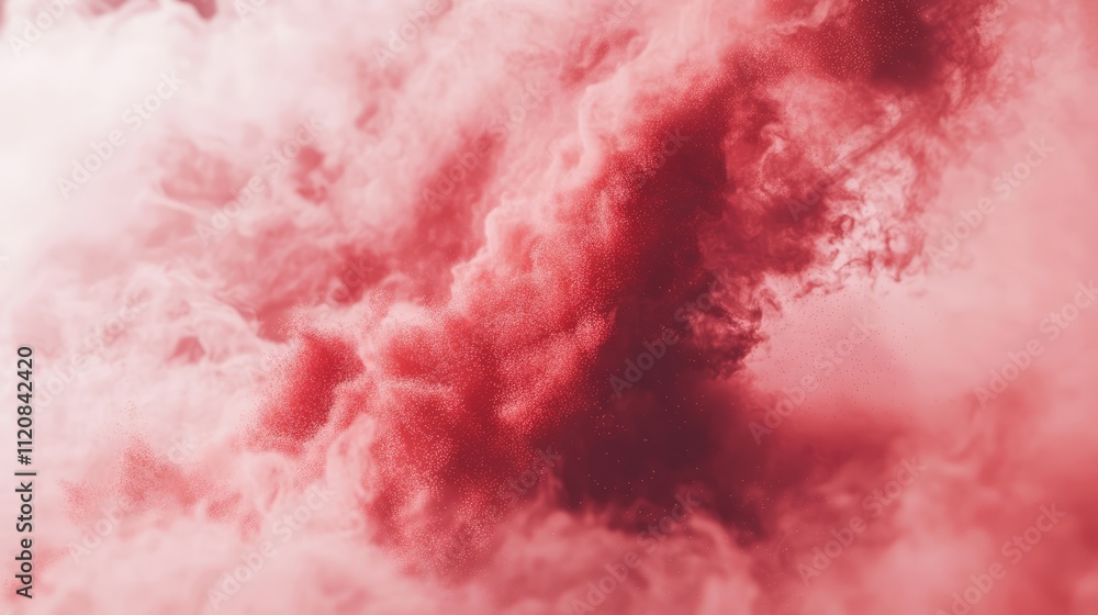 Aufkleber red powder explosion creating a dynamic abstract cloud on a white background ideal for creative proj