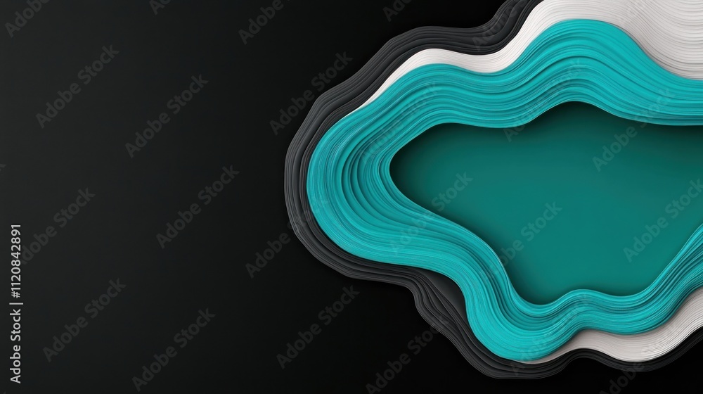 Poster abstract layered design with teal and black on a minimalist background.