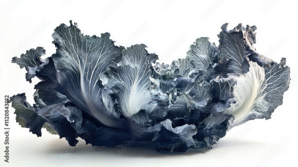 Poster elegant green cabbage with intricate leaf patterns resting on a clean white background, showcasing i