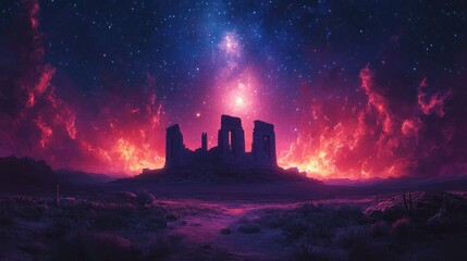 Fototapeta premium Nativity Scene of the Holy Family Under a Starry Night Sky in Bethlehem